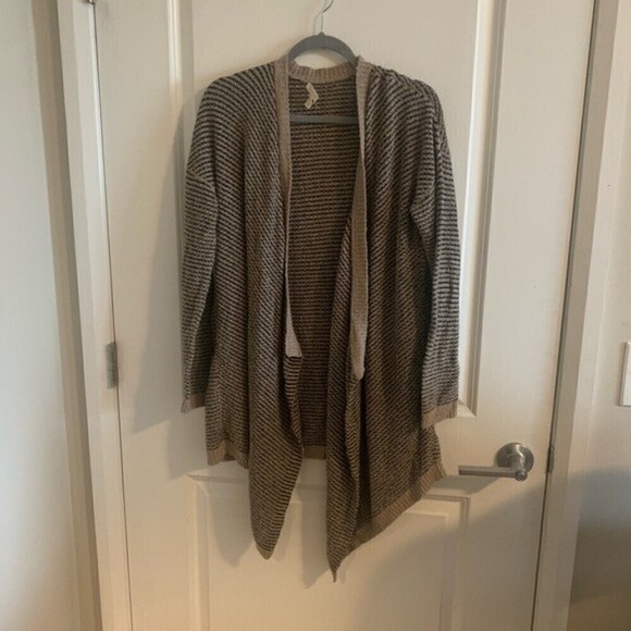 EILEEN Fisher Classic Boucle Stripe Cardi, Taupe/Black Stripe ,Size Medi… - Picture 4 of 8